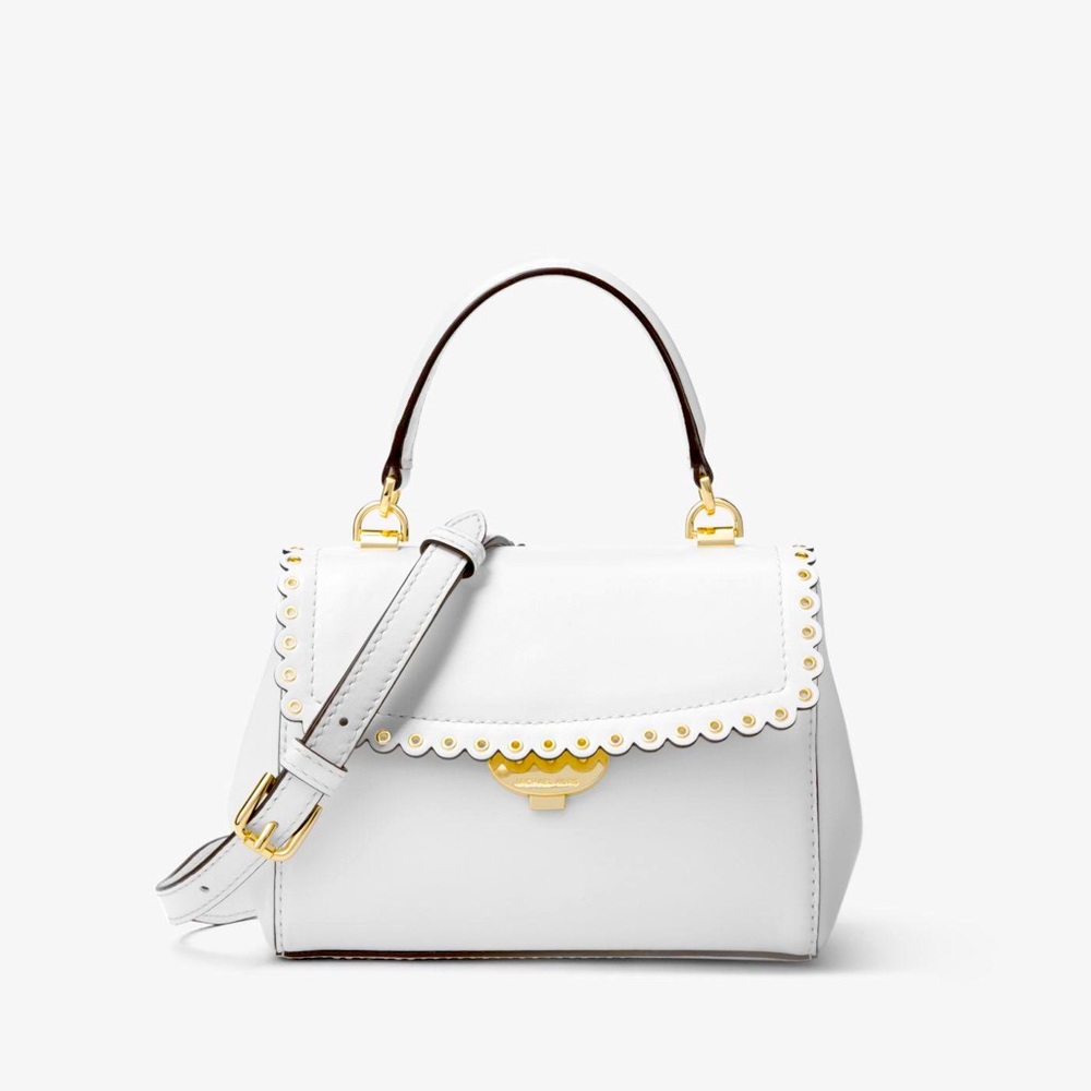Women's White Ava Extra-small Scalloped Leather Crossbody